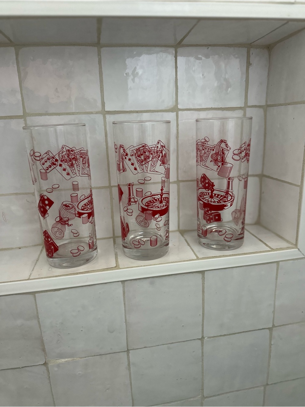 Vintage MCM Hazel Atlas Highball Casino Night Drinking Glasses